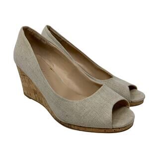 Kelly & Katie Kavdena Peep Toe Wedge Heels Womens Size 8 Beige Metallic Cork